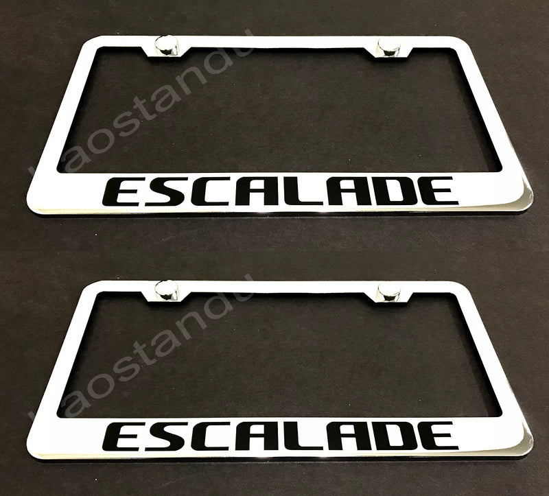 2x ESCALADE STAINLESS Chrome License Plate Frame w/screw Caps