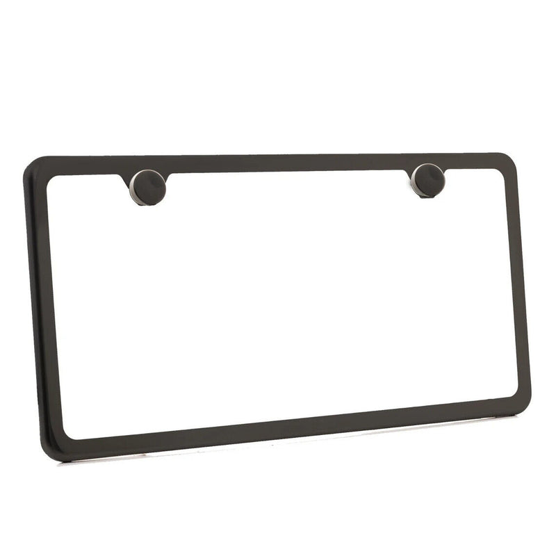 Powder Coated Matte Black Stainless Steel License Plate Frame w/ Screw Caps