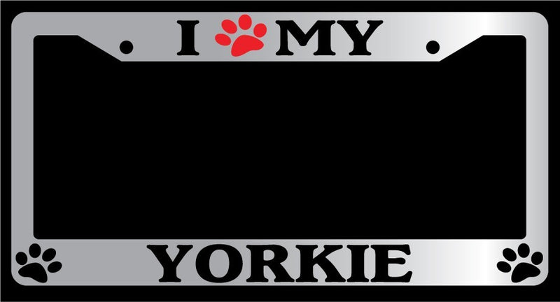 Chrome METAL License Plate Frame I HEART MY (PAW) YORKIE Auto Accessory 612  Mod-GRAPH9856236-9978