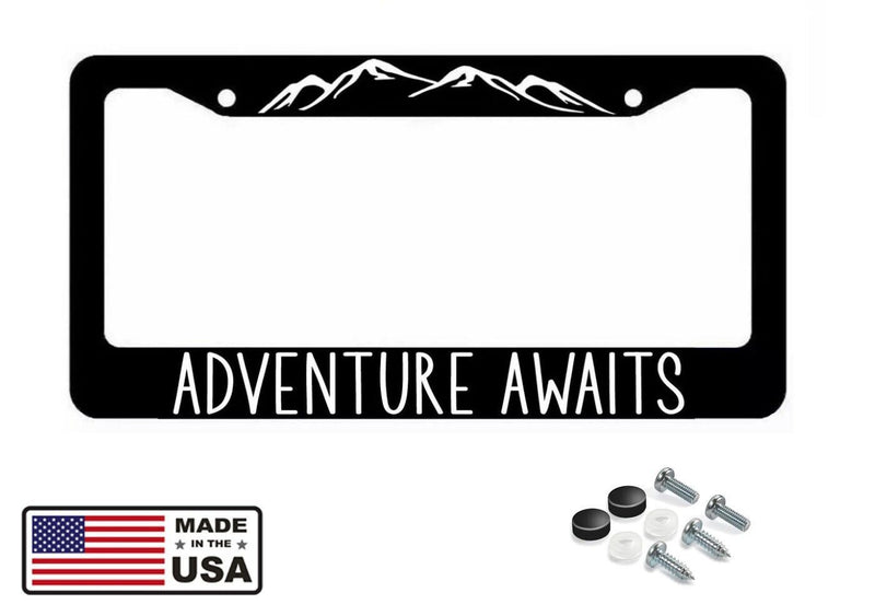 Adventure Awaits License Plate Frame - Hiking Mountain Life Cover