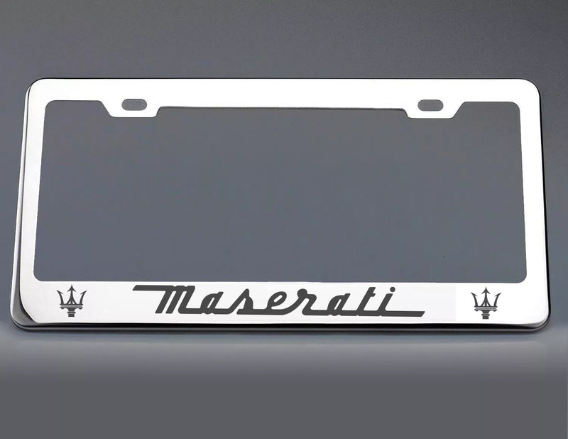Maserati Stainless Steel License Plate Frame, Silver, Front, Car, Road Legal, Laser Engraved