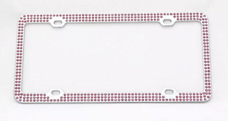 6 Row Bling Pink Diamond Chrome Metal License Frame