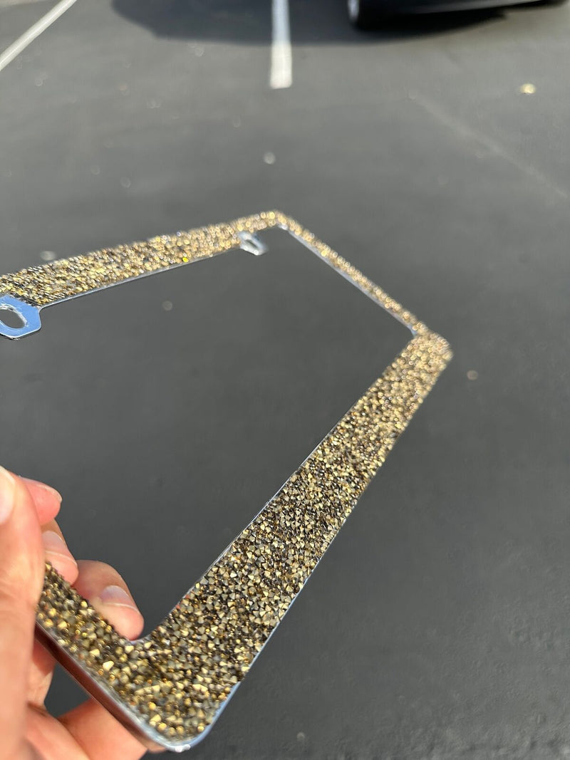 Rocking Bling Crystal Diamond Rhinestone License Plate Frame Gold