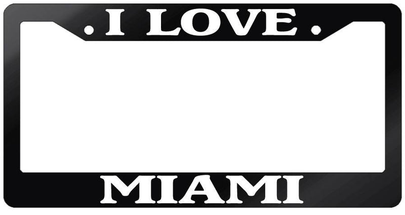 I LOVE MIAMI Glossy Black Plastic License Plate Frame Auto  Mod-GRAPH9856236-7350