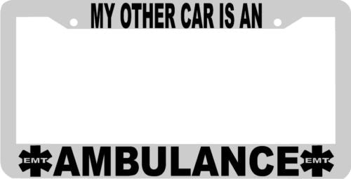 White My other car is an AMBULANCE License Plate Frame
