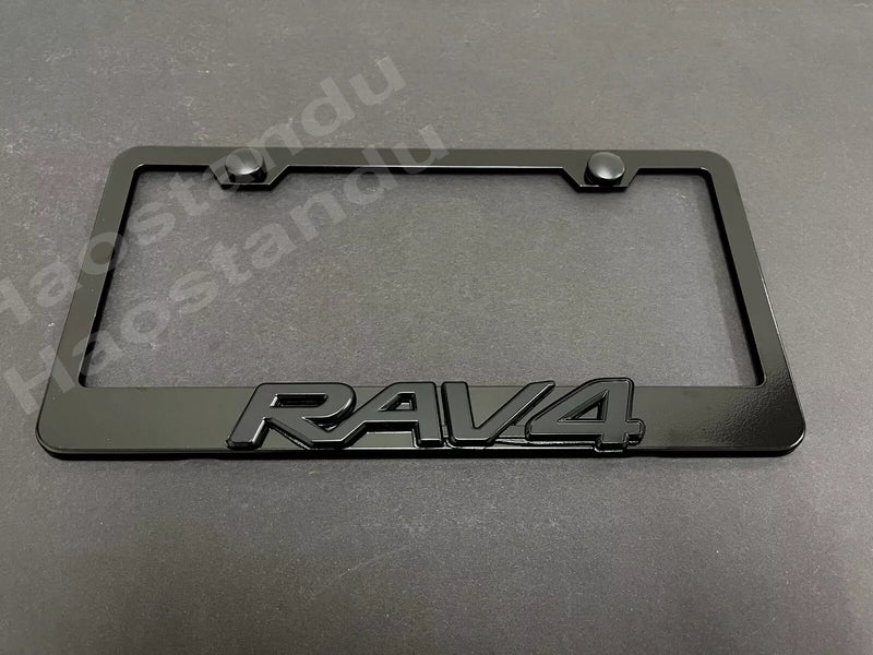 1x Black RAV4 3D Emblem Badge BLACK Stainless License Plate Frame RUST FREE+S.Cap