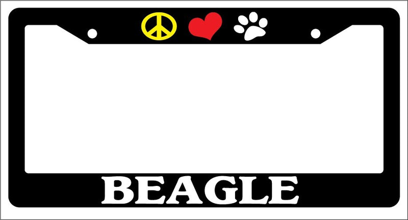 Black License Plate Frame Peace Love Paw Beagle Auto Accessory Novelty 273  Mod-GRAPH9856236-1078