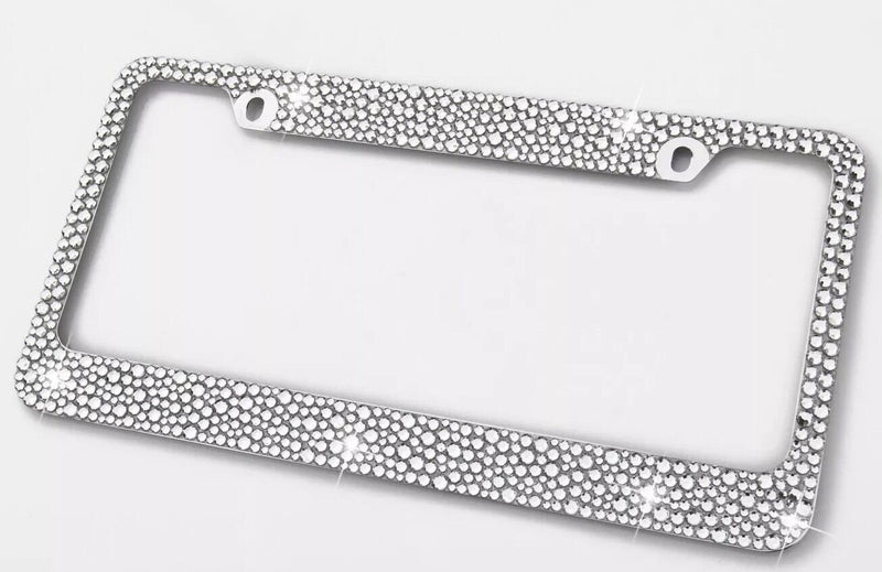 Crystal Clear License Plate Frame 7 rows Mix Sizes Rhinestones with Free Caps