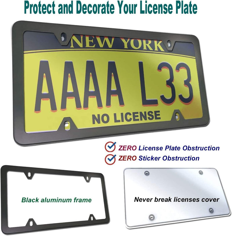 License Plate Cover and Frame Combo-Clear Cover and Black Stainless Steel Holder