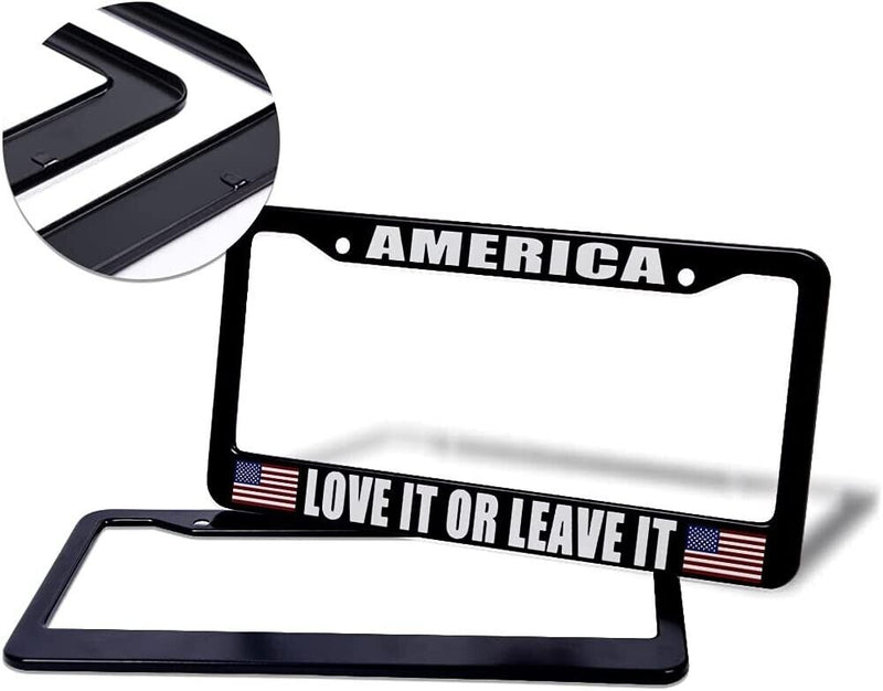 America Love It Or Leave It USA Flag Black Stainless Steel License Plate Frame