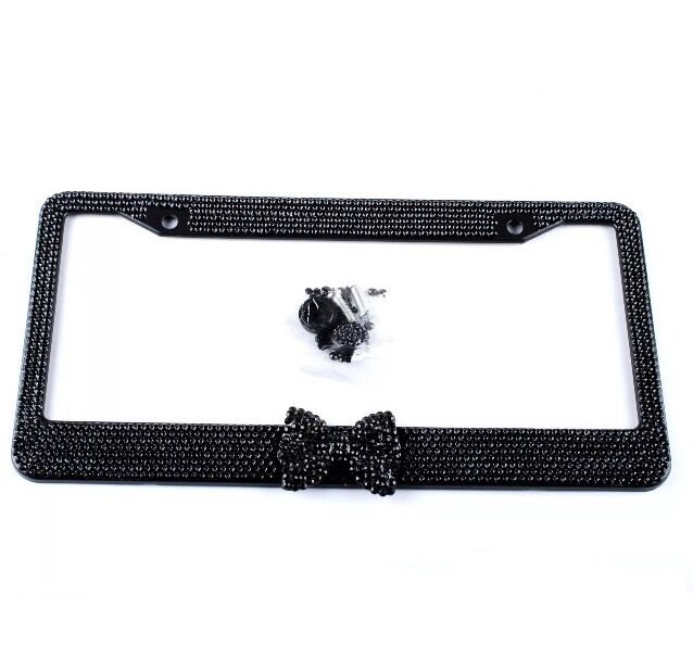 Diamond Bling Glitter Crystal Rhinestone US Car License Plate Frame Metal Black