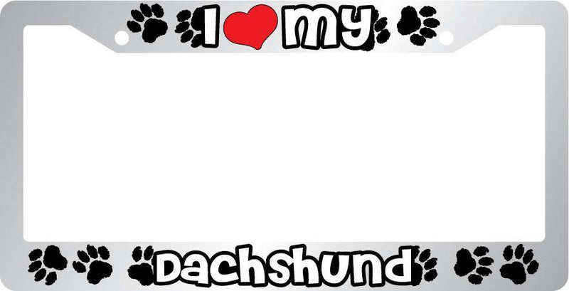 Chrome License Plate Frame I Heart My Dachshund Auto Accessory PETICULAR  Mod-GRAPH9856236-6610