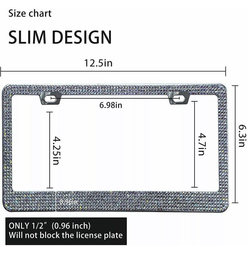 2 LUXURY Made with SWAROVSKI CRYSTAL Metal License Plate Frame Cap Diamond AB