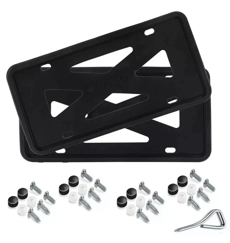 2Pcs Front Rear Black Silicone License Plate Frame Covers Rubber Bracket Holder