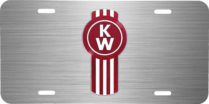 KENWORTH SEMI TRUCK LOGO BRUSHED STEEL LOOK VEHICLE LICENSE PLATE TAG .040 GA