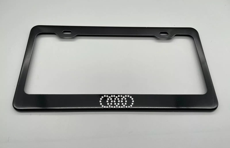 Rhinestones Audi 4Ring Black License Plate Frame (Aluminum), Road Legal, Front, Car, Stainless Steel