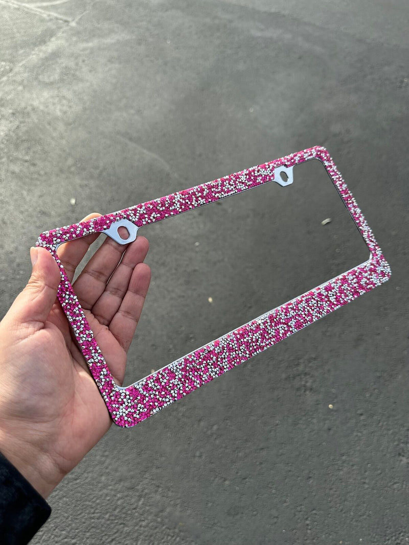 Rocking Bling Crystal Diamond Rhinestone License Plate Frame Hot Pink / Silver