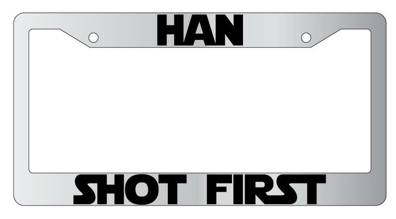 Han Shot First Chrome Plastic License Plate Frame SW  Mod-GRAPH9856236-5184