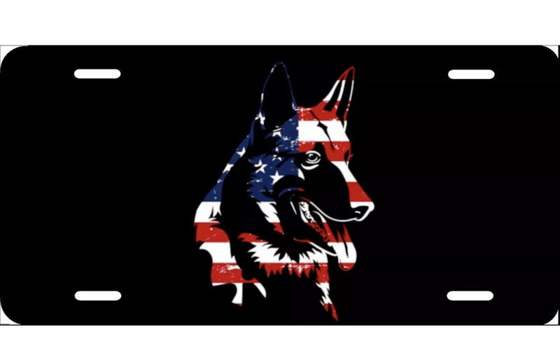 German Shepherd, Flag, License Plate New Car Tag Metal Aluminum, USA