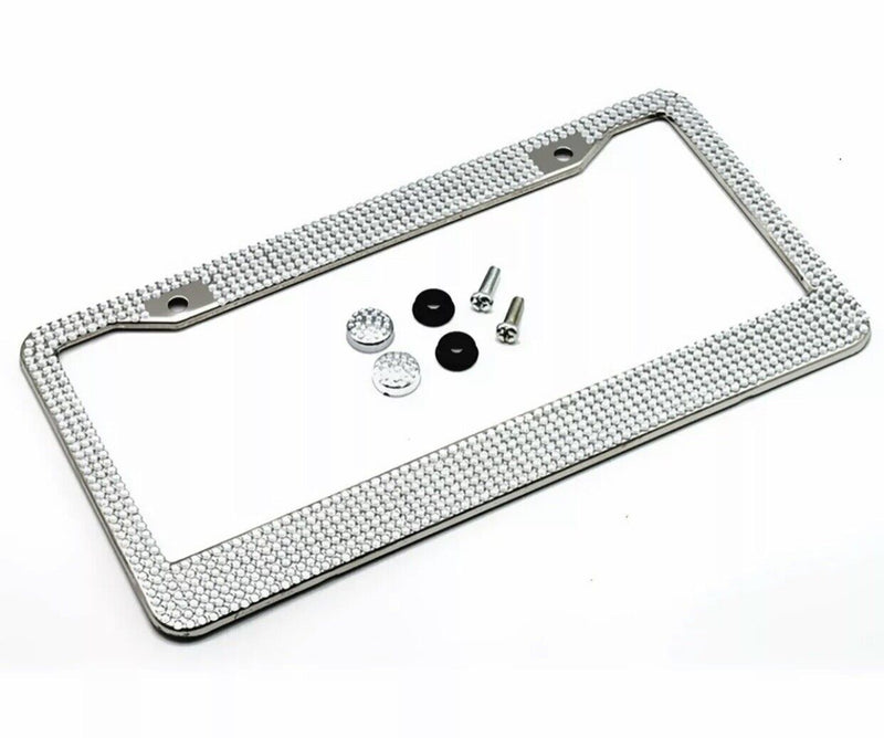 2pcs Metal License Plate Frame Bling RhineStone Chrome Crystal Diamond Glitter