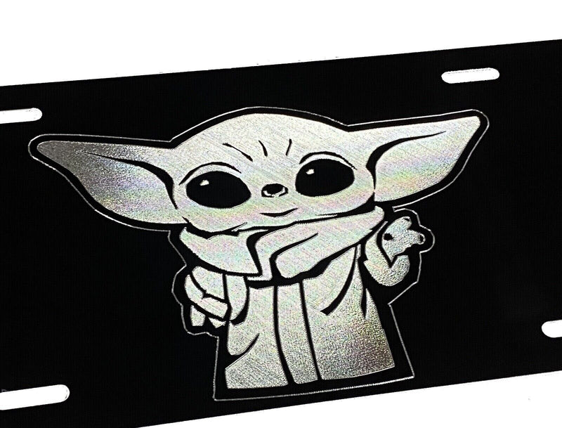 Engraved Baby Yoda Star Wars Fan Car Tag Diamond Etched Aluminum License Plate