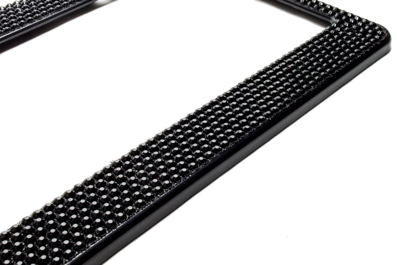2 Black Bling Glitter Crystal RhineStone License Plate Frame Car Auto +Free Caps