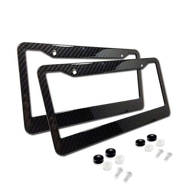 2x Universal Carbon Fiber Style License Plate Frames for Front & Rear