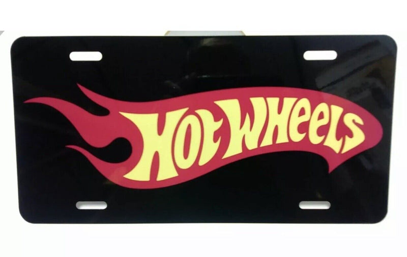 Hot Wheels Logo Aluminum Car Truck Tag License Plate Black Red Yellow 12" x 6"