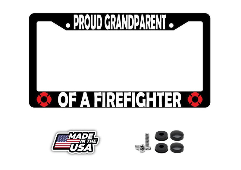 Proud Grandparent Of A Firefighter Black Plastic License Plate Frame