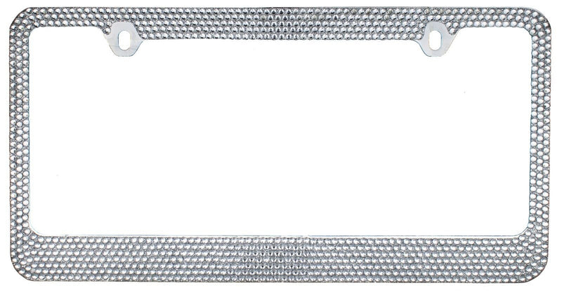 2 PCS Bling White Color Crystal Metal License Plate Frame with Chrome Screw Cap