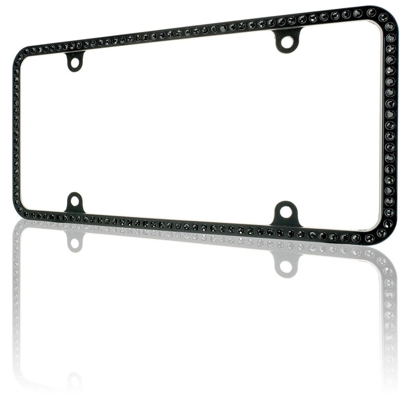 Swarovski Black Crystal Bling Slim license plate frame Inlay Black Frame