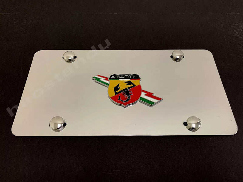1x 3D "ABARTH logo" emblem Aluminum Mirror CHROME Front Plate RUST FREE