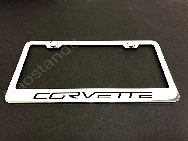 1x CORVETTE STAINLESS STEEL LICENSE PLATE FRAME + Screw Caps