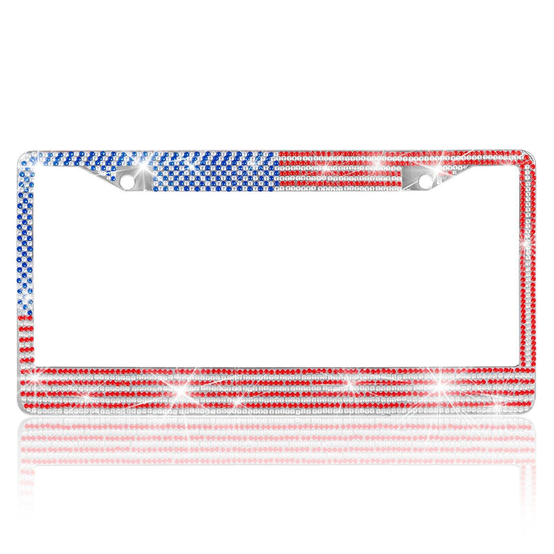 2X Metal USA American Diamond Crystal Bling Style License Plate Frame Universal