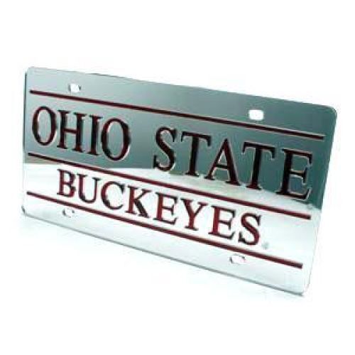 NCAA Ohio State Buckeyes Inlaid Acrylic License Plate - Silver Mirror Background