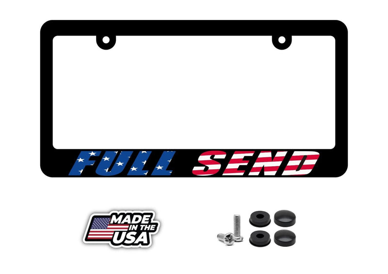 Full Send JDM Drifting Funny Joke Gag Prank License Plate Frame USA Flag