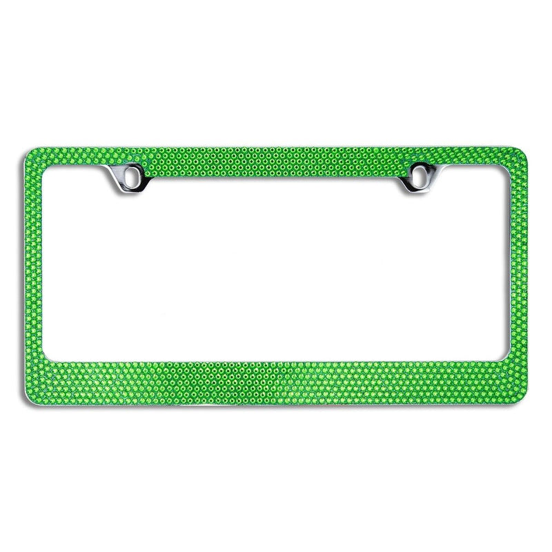 Green Crystal AB Rhinestone License Plate Frame+Cap-AA