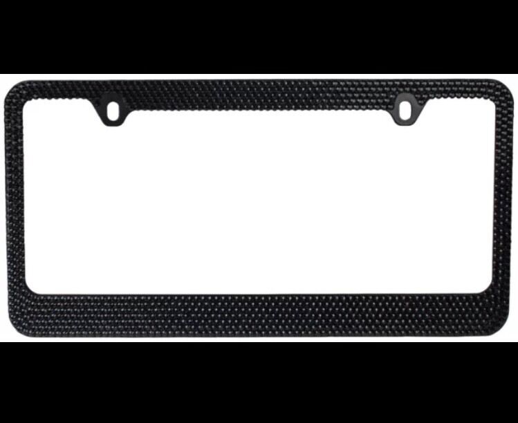 Bling Bling 7 Rows Black Diamond Crystal License Plate Frame/Free Cap