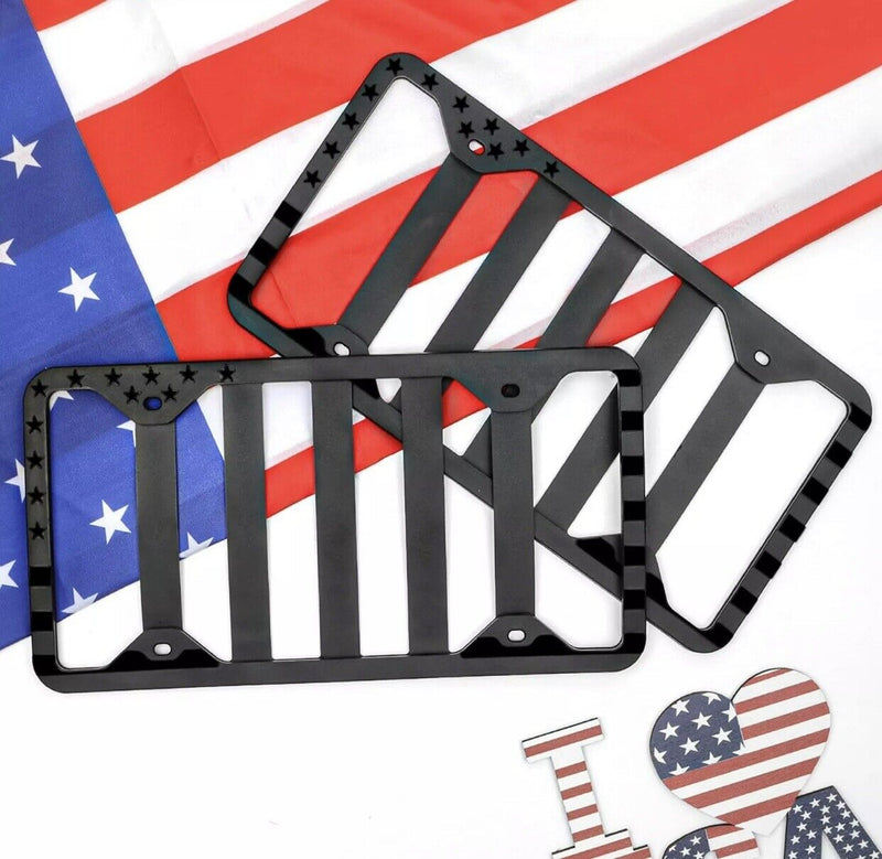2pack American Flag License Plate Frame Holder- USA Patriotic Silicone Black Tag