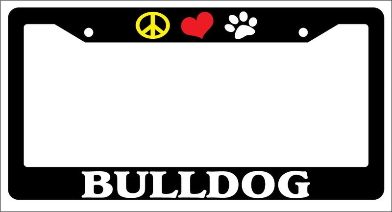 Black License Plate Frame Peace Love Paw Bulldog Auto Accessory Novelty 315  Mod-GRAPH9856236-1073