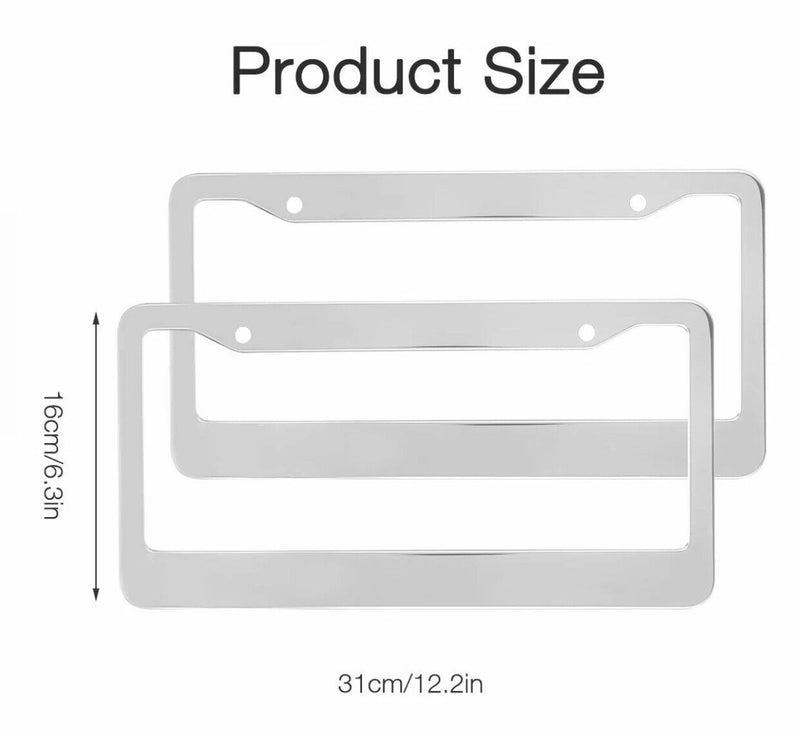 2PCS Chrome 304 Stainless Steel Metal License Plate Frame Cover Screw Caps