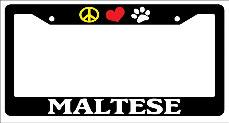 Black License Plate Frame Peace Love Paw Maltese Auto Accessory 458  Mod-GRAPH9856236-1083