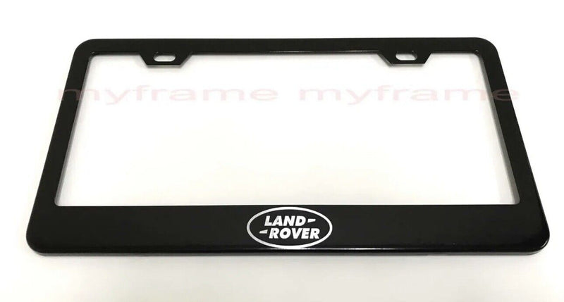 LANDROVERLOGO* BLACK Metal License Plate Frame Holder with Caps
