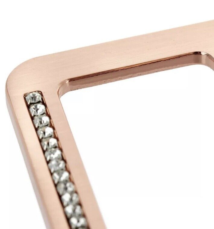 Rose Gold Metal License Plate Frame Two Rows of Clear Bling Crystals