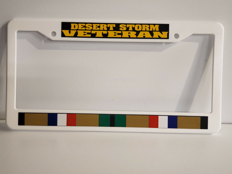 WHITE FRAME DESERT STORM war service ribbon medal war License Plate Frame