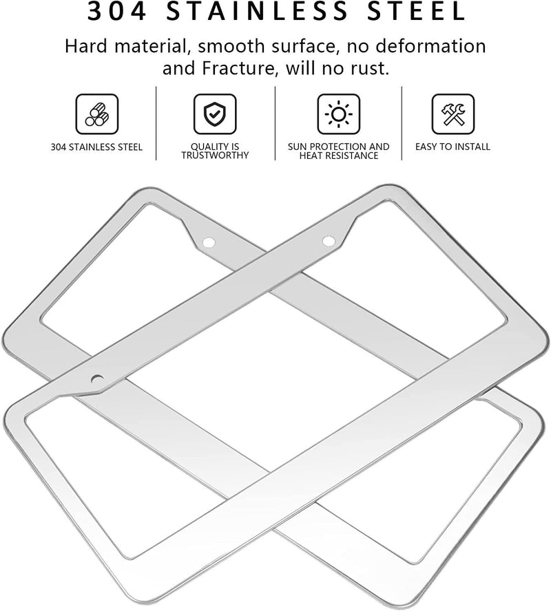 2 x Heavy Duty Stainless Steel Metal License Plate Frame with Mounting Hardware