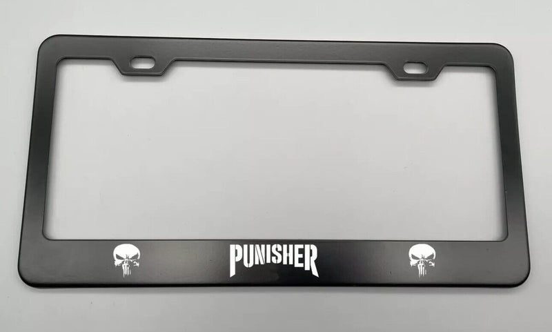 Laser Engraved Punisher logo Black License Plate Frame Stainless Steel fit