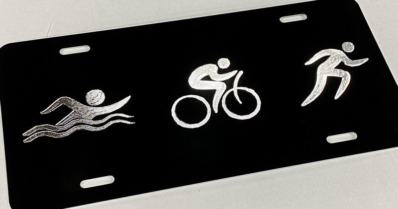 Triathlon Symbols Engraved Car Tag Diamond Etched Aluminum Vanity License Plate
