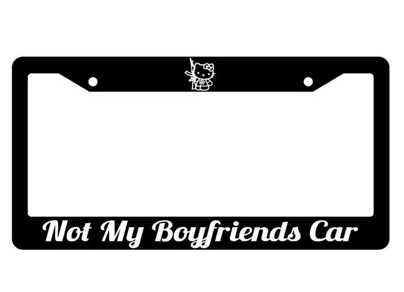 Black License Plate Frame Not My Boyfriends Car Hello Kitty JDM Accessory