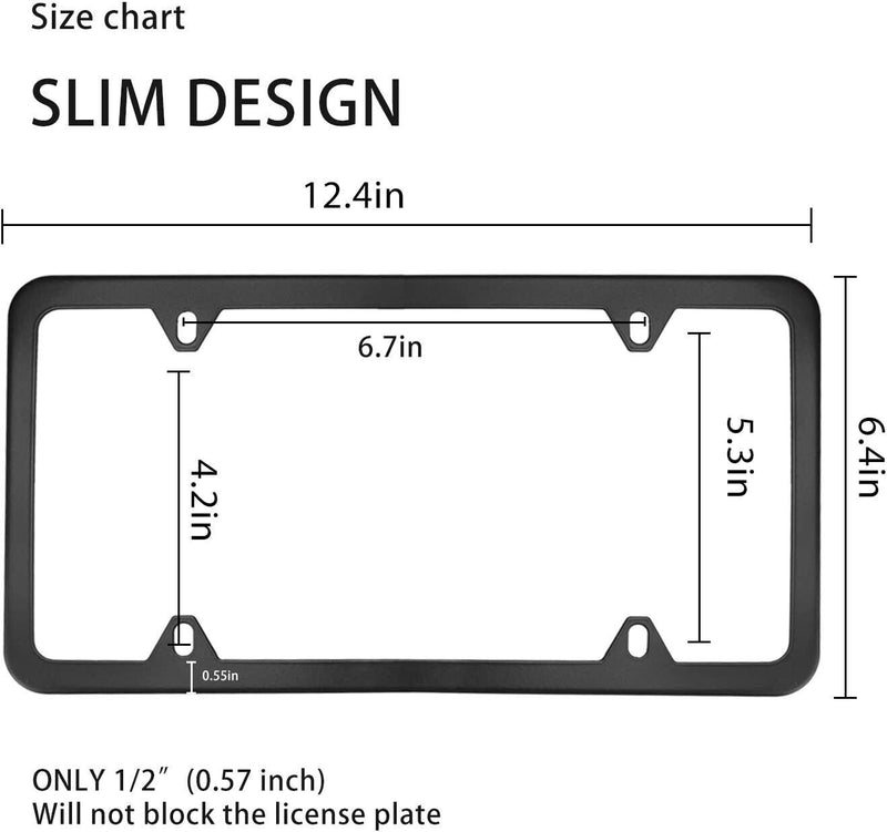 2x High Quality Stainless Steel Metal License Plate Frame Cover Black New US